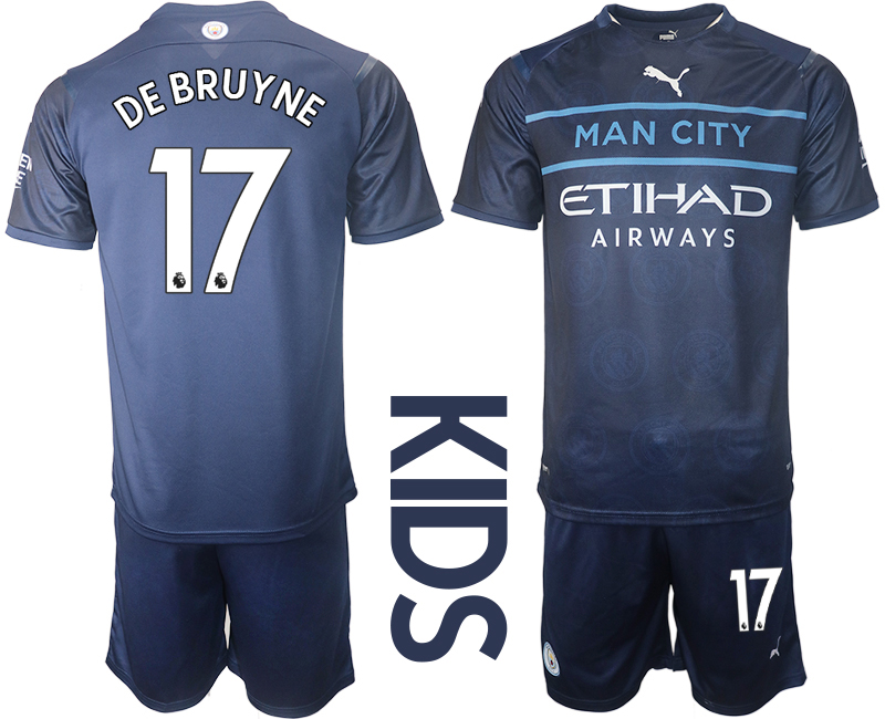 Youth 2021-2022 Club Manchester City away blue #17 Soccer Jersey